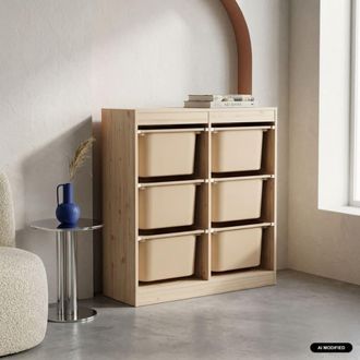 Sweeek Mueble de almacenamiento infantil, 6 cajas coloridas, beige