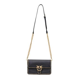 Pinko Love One Slouchy MN Studs SMA - Dames - Schoudertassen - Zwart - ONE Size - Katoen - Tassen