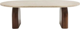 DRAWER Mesa baja de efecto travertino y madera 100x60cm - Beige