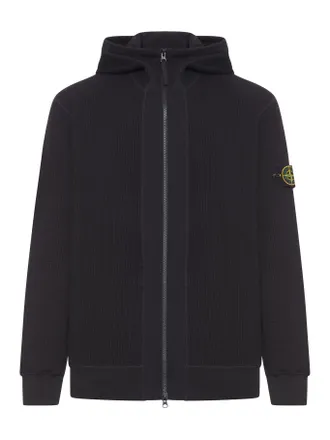Stone Island COTTON ZIP-UP SWEATER WITH HOOD AND GHOST BADGE - Stone Island - Man