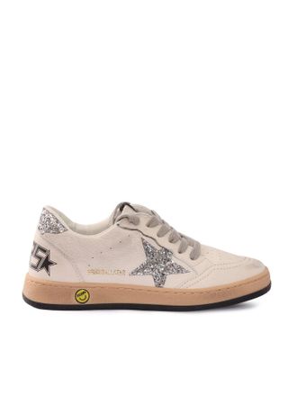 Golden Goose Scarpe da ginnastica Golden Goose Ballstar Nappa Tomaia con stella glitterata e tallone Bianco/Argento