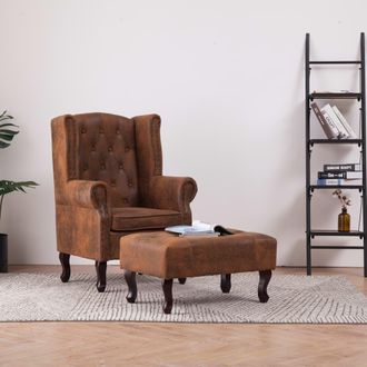 vidaXL Vidaxl - Sill&oacute;n Chesterfield Y Reposapi&eacute;s Cuero Ante Artificial Marr&oacute;n