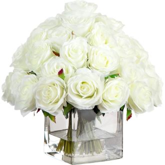 Nearly Natural Wedding Collection 13-in Artificial Rose Arrangement in Glass Vase in White at Nordstrom