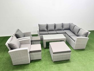 Fimous Rattan Furniture Set 8 Pieces Outdoor Sofa Coffee Table with 2 Chairs in Light Grey