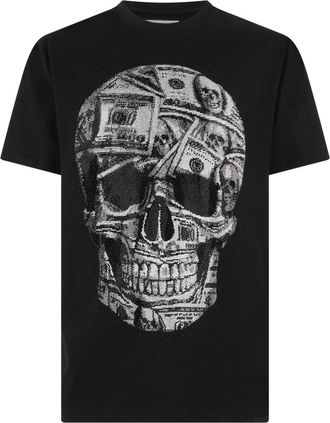 Philipp Plein T-shirt Ronde Hals Ss Skull - Heren - T-shirts - Zwart - 2XL - Katoen - Tops