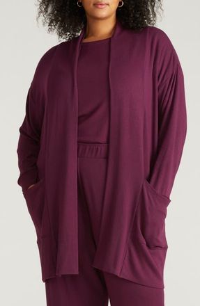 Universal Standard Travelknit Long Open Front Cardigan in Gamay Burgundy at Nordstrom, Size 2Xl