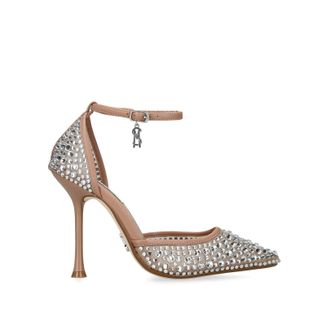 Steve Madden Womens Sparx Embellished Heels - Tan Fabric - Size UK 4