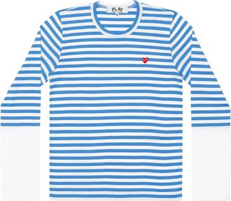 Comme Des Gar&ccedil;ons L/S Bi-Colour Stripe White Sleeve T-Shirt Blue White AZ-T320-051-1