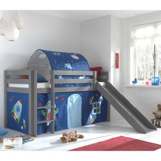 Les Tendances Les Tendances - Cama De Media Altura 90x200 Con Tobog&aacute;n, Somier Y Funda Astro Vipack Pino Gris