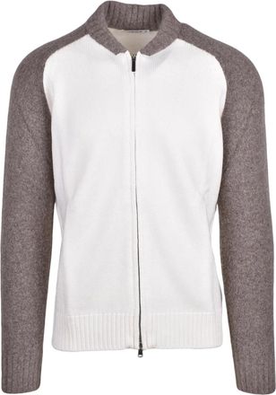 KANGRA White-Brown Merino Wool Zip Cardigan