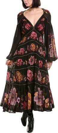 Farm Rio Farm Rio Chenille Flowers Black Long Sleeve Midi Dress