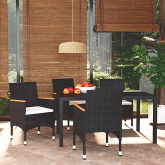 vidaXL Juego Muebles Jard&iacute;n 5 Pzas Con Cojines Rat&aacute;n Sint&eacute;tico Negro Vidaxl