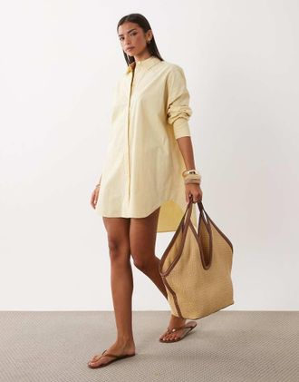 Asos vestito camicia mini con polsini ampi color buttermilk-Neutro