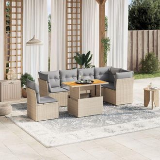 vidaXL Vidaxl - Set Sof&aacute;s De Jard&iacute;n 7 Piezas Y Cojines Rat&aacute;n Sint&eacute;tico Beige