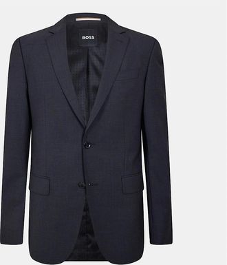 HUGO BOSS Mens Solid Patterned Single Button Notch Collared Blazer - Grey - Size: 46/Regular