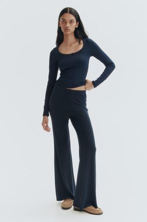 H&M Flared Fine-knit Trousers in Navy Blue at Nordstrom, Size X-Small