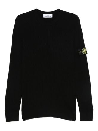 Stone Island ribbed-knit logo-patch sweater - men - Virgin Wool - XXXL - Black