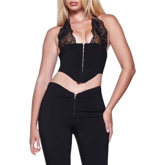 I.AM.GIA Ellena Lace Trim Corset Top in Black at Nordstrom, Size X-Large