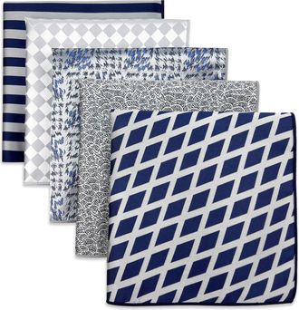 Shlax & Wing 5 Pieces Assorted Mens Silk Pocket Square Handkerchiefs Set 77