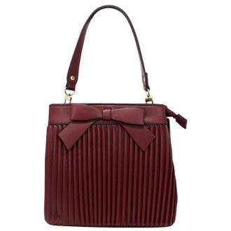 SVNX Womens Pleated Bow Grab Bag with Shoulder Strap - Burgundy - One Size
