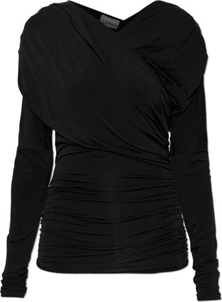 Ganni Gedrapeerde Top met Lange Mouwen - Dames - Blouses - Zwart - S - Overhemden