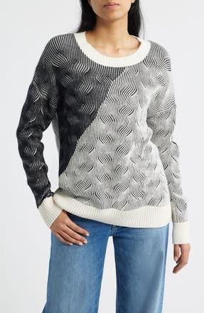 Bobeau Colorblock Scoop Neck Sweater in Cream/Black at Nordstrom Rack, Size X-Large