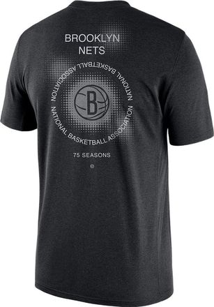 Nike Mens Nike Brooklyn Nets Geometry Pattern Logo Printing Round Neck Short Sleeve Black T-Shirt DH6732-010