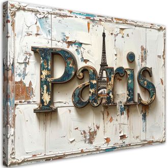 Feeby Cuadro Sobre Lienzo, Cartel De Par&iacute;s Shabby Chic, 120x80