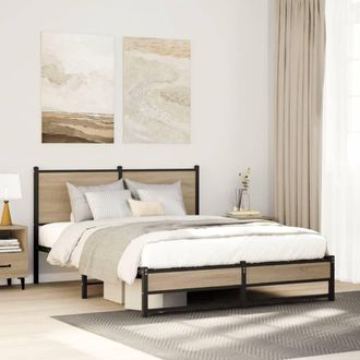 Berkfield Home Metal Bed Frame without Mattress Sonoma Oak 140x200 cm in Brown