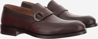 Ferragamo Mens Leather Gancini Loafers Brown Calf