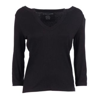 Majestic Filatures Truien & Vesten, Dames, Zwart, L, V-hals T-shirt met driekwart mouwen