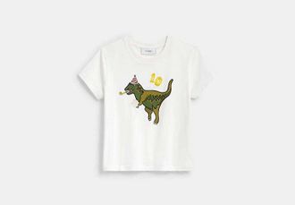 Coach Womens Rexy 10th Birthday 90s Fit T-Shirt in White, Size X-Small | Organic Cotton