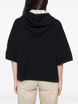 Fabiana Filippi Glitter-Effect Wool Blend Hoodie - Navy
