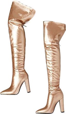 Generic Womens Over The Knee Boots Pointed Toe Square Heel Faux Leather Party Shoes