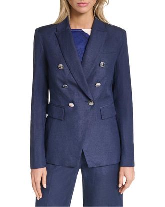 Halston Heritage Linen Double Breasted Linen-Blend Blazer