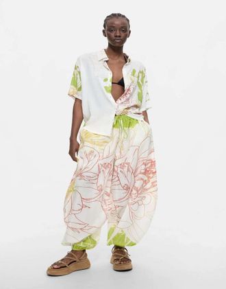 Desigual Pantaloni a palloncino in 100% cotone verde