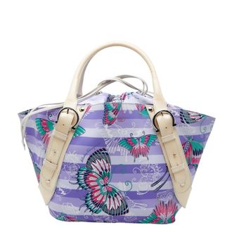 Ferragamo Beige Purple Nylon Patent Leather Handbag Tote Bag (Pre-Owned)