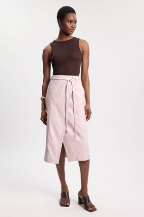 Karen Millen Womens Leather Tie Up Belted Midi Skirt - Pink - Size 12 UK