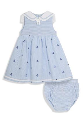 JoJo Maman B&eacute;b&eacute; Nautical Embroidered Romper & Hat Set in Blue at Nordstrom, Size 18-24M