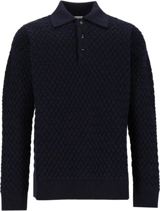 Bottega Veneta Lichtgewicht Wol Intrecciato Trui - Heren - Ronde hals truien - Blauw - L - Wol - Truien & Vesten