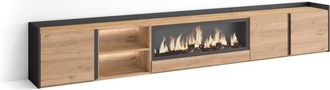 Skraut Home Skraut Home - Mueble Tv, Televisi&oacute;n, Muebles De Sal&oacute;n, Almacenaje, 315x35x50cm, Para Tv Hasta 80, Chimenea El&eacute;ctrica Xxl, Led, Estilo Moderno, Roble Y