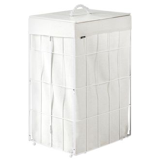 Beliani Cesto Para La Ropa Sucia Plegable Estructura De Metal Forro De Tela Hecho A Mano Cuarto De Ba&ntilde;o 72l Blanco Apoteri