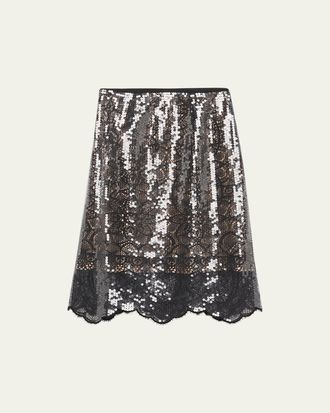 Kobi Halperin Scalloped Sequin Lace Midi Skirt