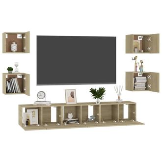 Berkfield Home Sturdy 7 Piece TV Cabinet Set Sonoma Oak Engineered Wood in Light Oak