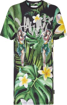 Philipp Plein T-Shirt Ronde Hals Hawaii - Dames - Korte kleedjes - Groen - S - Katoen - Kleedjes