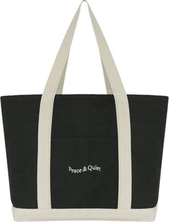Museum of Peace and Quiet Womens Classic Wordmark Boat Tote Bag In Black/natural