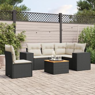 vidaXL Vidaxl - Set De Sof&aacute;s De Jard&iacute;n 6 Piezas Y Cojines Rat&aacute;n Sint&eacute;tico Negro
