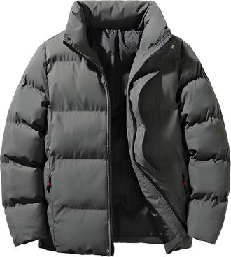 Generic Winter Coats for Men Thicken Padded Warm Quilted Puffer Jackets Zip Up Long Sleeve Thermal Jacket with Pockets Dark Gray