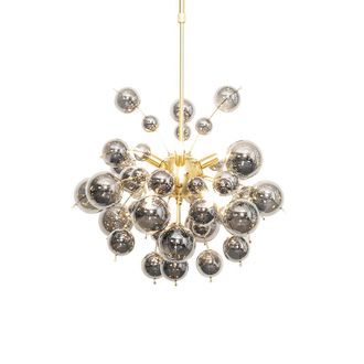 QAZQA Art D&eacute;co L&aacute;mpara Colgante De Dise&ntilde;o Lat&oacute;n Con Cristal Ahumado 8 Luces - Explode Acero /vidrio Redonda Adecuado Para Led Max. 8 X 28 Watt - Qazqa