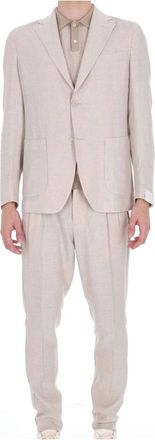 Eleventy Linnen-wol-zijde Cross-ply Pak - Heren - Business pakken - Beige - L - Wol - Kostuums